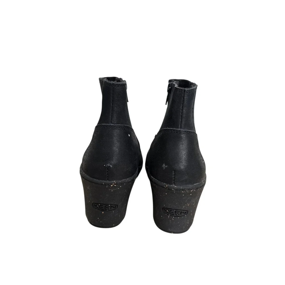 Keen Black Leather Wedge Ankle Boots Womens 8.5 EU‎ 39 Side Zip Comfort